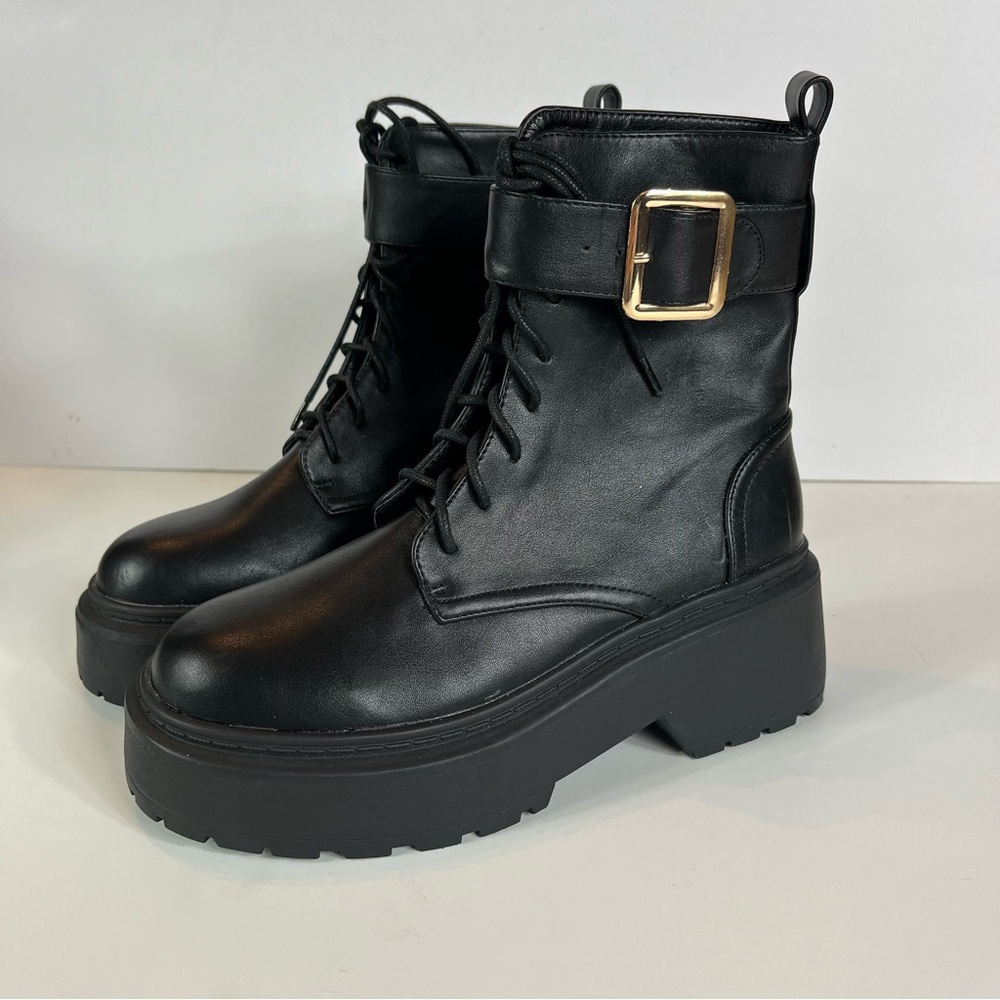 NWOT Billini Xanti vegan leather platform combat lug sole ankle boots - Picture 5 of 11